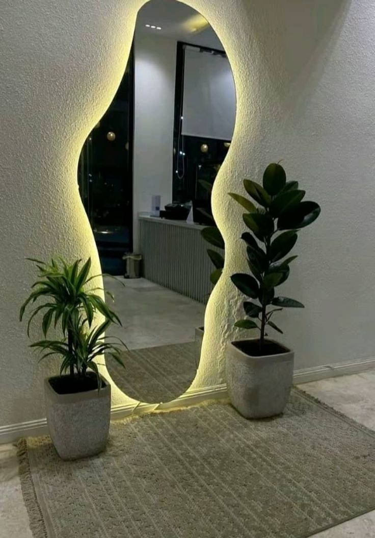 LED Mirror with Decorative Plants Set